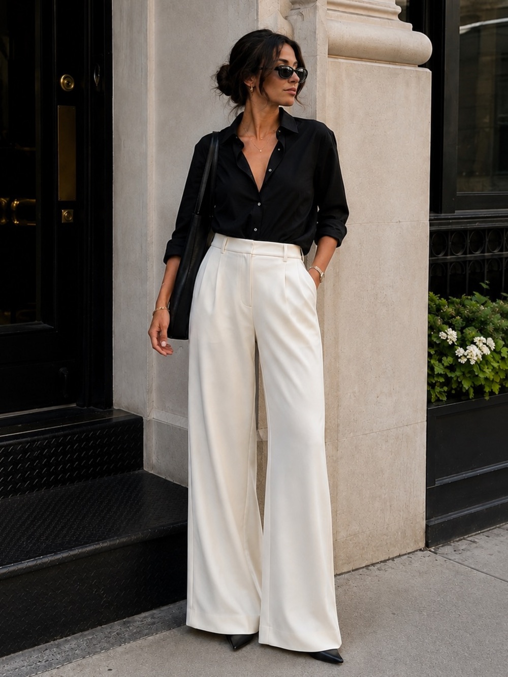L'AGENCE 10 Ivory High Rise Wide Leg Tailored Trousers Pants NWOT Minimalist